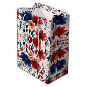 Patriottisch Rood Blauw Wit Bloemmotief (7) Medium Cadeauzakje (Achterkant Gekanteld)