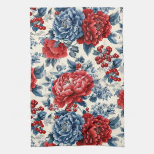 Patriottisch Rood Blauw Wit Bloemmotief (7) Theedoek