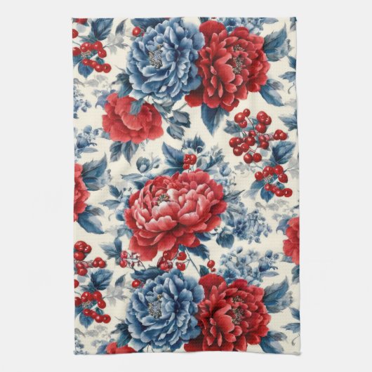 Patriottisch Rood Blauw Wit Bloemmotief (7) Theedoek (Verticaal)