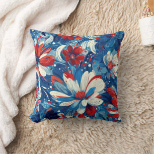Patriottisch Rood Blauw Wit Bloemmotief (8) Kussen