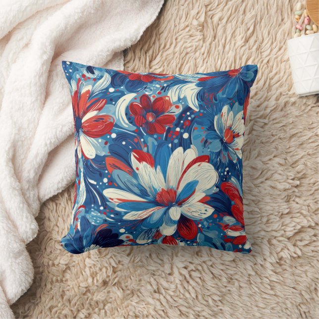 Patriottisch Rood Blauw Wit Bloemmotief (8) Kussen (Deken)