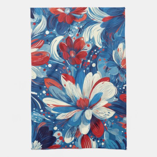 Patriottisch Rood Blauw Wit Bloemmotief (8) Theedoek (Verticaal)
