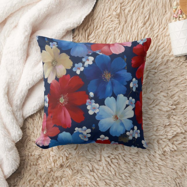 Patriottisch rood blauw wit bloemmotief (9) kussen (Deken)