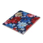 Patriottisch Rood Blauw Wit Bloemmotief (9) Tegeltje (Zijkant)