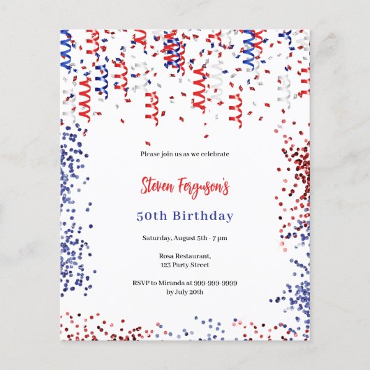 Patriottisch rood blauw wit verjaardagsuitnodiging (Voorkant)