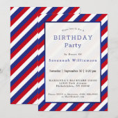 Patriottisch rood, blauwe streep, geboortedag kaart (Voorkant / Achterkant)