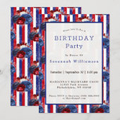 Patriottisch rood, blauwe streep, geboortedag kaart (Voorkant / Achterkant)