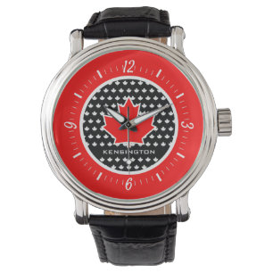 Patriottisch Rood Canadees esdoornblad met witte t Horloge