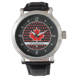 Patriottisch Rood Canadees esdoornblad met zwarte Horloge