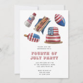 Patriottisch rood en blauw BBQ Modern 4 juli Parti Kaart (Voorkant)