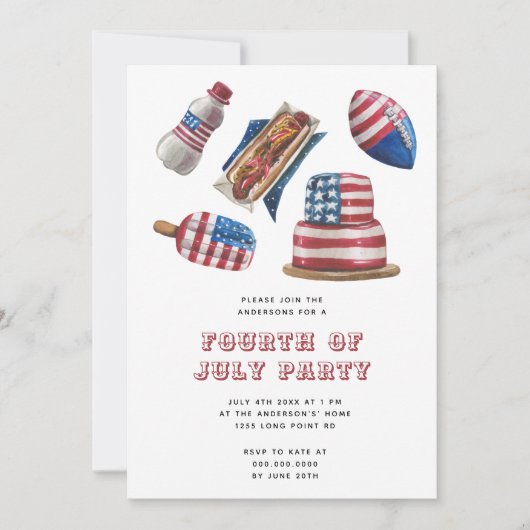 Patriottisch rood en blauw BBQ Modern 4 juli Parti Kaart (Voorkant)