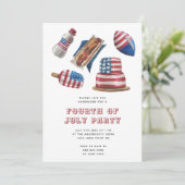 Patriottisch rood en blauw BBQ Modern 4 juli Parti Kaart (Staand voorkant)