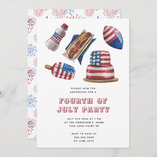 Patriottisch rood en blauw BBQ Modern 4 juli Parti Kaart (Voorkant / Achterkant)