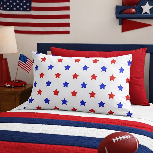 Patriottisch rood en blauw sterpatroon kussensloop