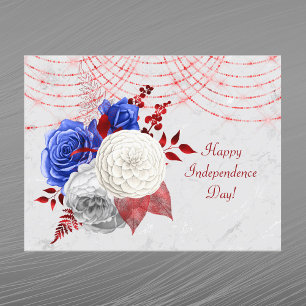 Patriottisch rood White Blue Rose Bouquet Feestdagenkaart
