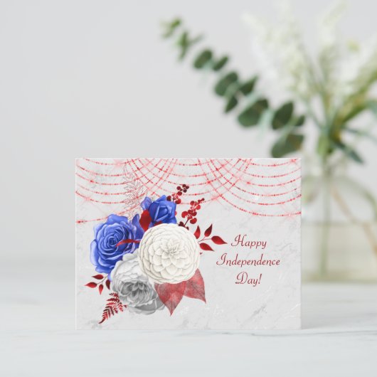 Patriottisch rood White Blue Rose Bouquet Feestdagenkaart (Staand voorkant)