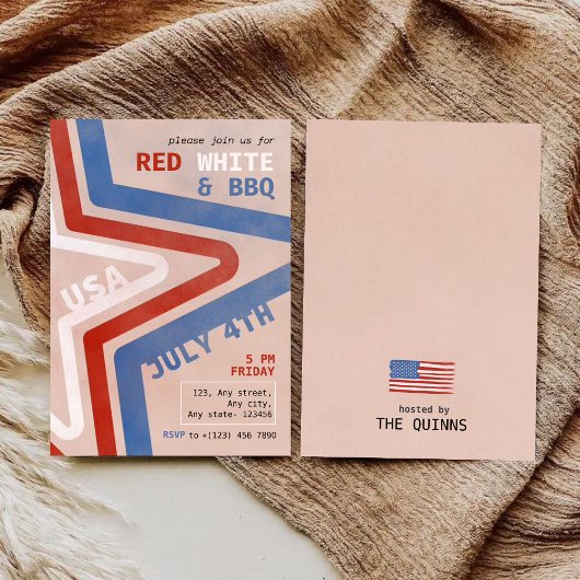 Patriottisch rood wit & BBQ 4 juli Retro Kaart