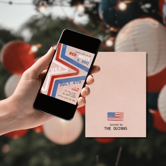 Patriottisch rood wit & BBQ 4 juli Retro Kaart