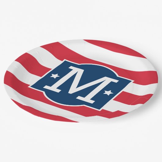 Patriottisch rood wit blauw aangepast monogram Ini Papieren Bordje (Gekanteld)
