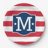 Patriottisch rood wit blauw aangepast monogram Ini Papieren Bordje (Voorkant)