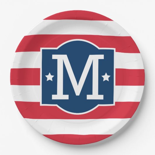 Patriottisch rood wit blauw aangepast monogram Ini Papieren Bordje (Voorkant)