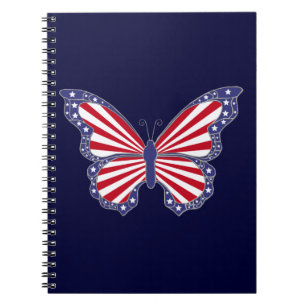Patriottisch rood wit blauw Butterfly Spiral Notit Notitieboek