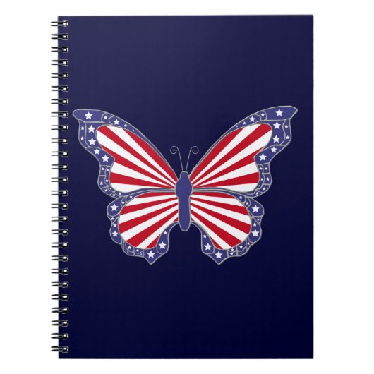 Patriottisch rood wit blauw Butterfly Spiral Notit Notitieboek (Voorkant)