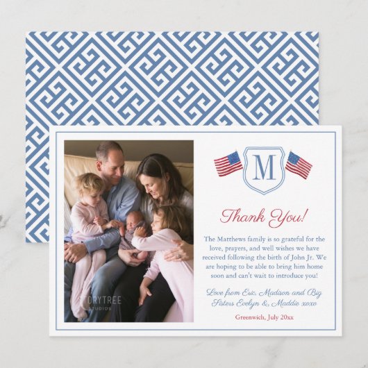 Patriottisch Rood Wit Blauw Crest Familie Afbeeldi Bedankkaart (Voorkant / Achterkant)