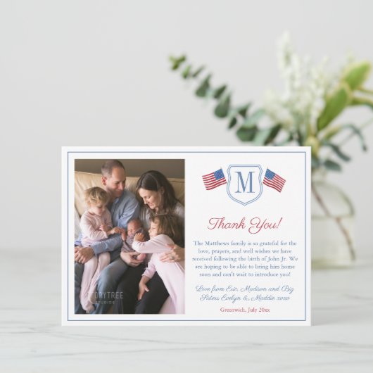 Patriottisch Rood Wit Blauw Crest Familie Afbeeldi Bedankkaart (Staand voorkant)