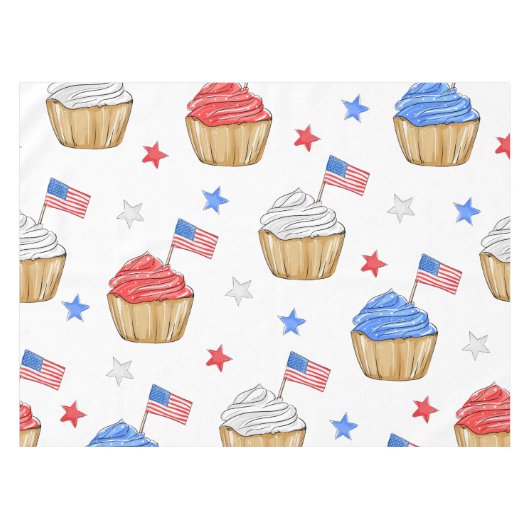 Patriottisch Rood Wit Blauw Cupcake Vlag Ster Tafelkleed (Voorkant (Horizontaal))