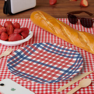 Patriottisch rood wit blauw geruit strepen papieren bordje