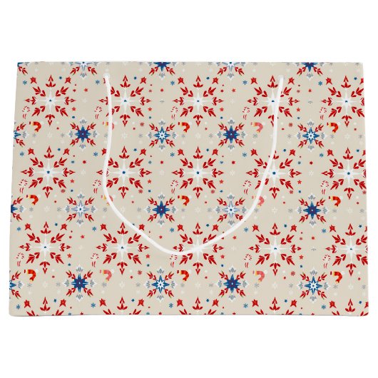 Patriottisch Rood Wit Blauw Kerst Sneeuwvlok Gift Groot Cadeauzakje (Voorkant)