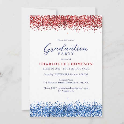 Patriottisch rood wit blauw modern glitter Afstude Kaart (Voorkant)