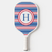 Patriottisch rood wit & blauw modern monogram pickleball paddle (Achterkant)