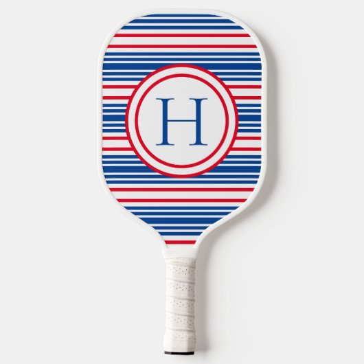 Patriottisch rood wit & blauw modern monogram pickleball paddle (Achterkant)