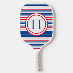 Patriottisch rood wit & blauw modern monogram pickleball paddle