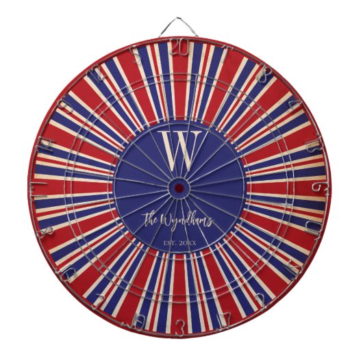 Patriottisch rood wit blauw monogram vastgesteld dartbord (Voorkant)