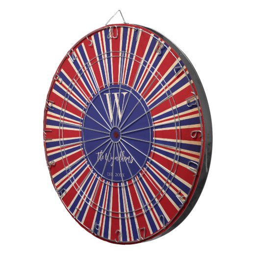 Patriottisch rood wit blauw monogram vastgesteld dartbord (Voorkant Rechts)