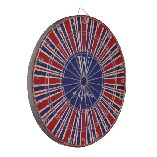 Patriottisch rood wit blauw monogram vastgesteld dartbord (Voorkant Links)