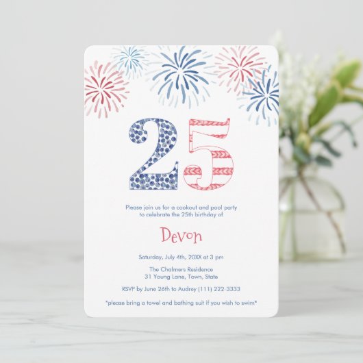 Patriottisch Rood Wit & Blauw Plezier 25e Verjaard Kaart (Staand voorkant)