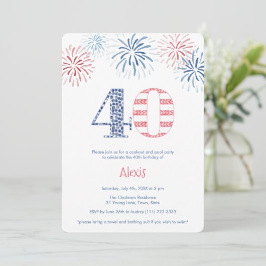 Patriottisch Rood Wit Blauw Plezier 40e Verjaardag Kaart (Staand voorkant)