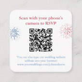 Patriottisch Rood Wit Blauw QR Code Bruiloft RSVP Informatiekaartje (Voorkant)