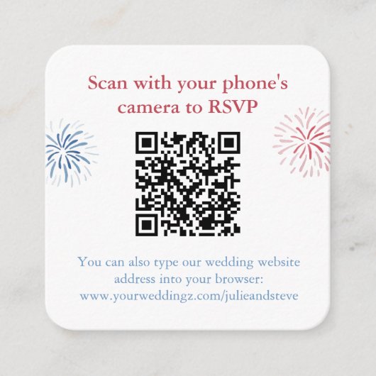 Patriottisch Rood Wit Blauw QR Code Bruiloft RSVP Informatiekaartje (Voorkant)