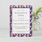 Patriottisch rood wit blauw Roos Stripe Birthday Kaart (Staand voorkant)