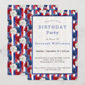 Patriottisch rood wit blauw Roos Stripe Birthday Kaart (Voorkant / Achterkant)