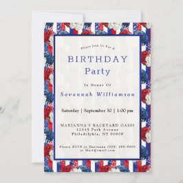 Patriottisch rood wit blauw Roos Stripe Birthday Kaart