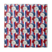 Patriottisch rood wit blauw Roos Stripe Floral Tegeltje (Voorkant)