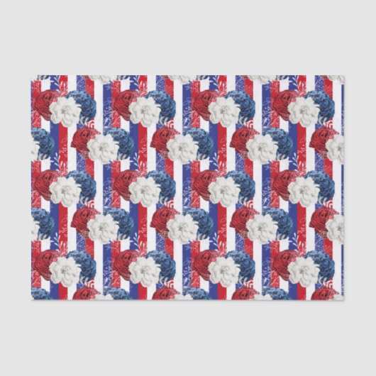 Patriottisch rood wit blauw Roos Stripe Floral Tissuepapier (Voorkant)