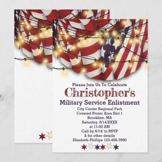 Patriottisch Rood Wit Blauw Sterren Militaire Indi Kaart (Voorkant / Achterkant)