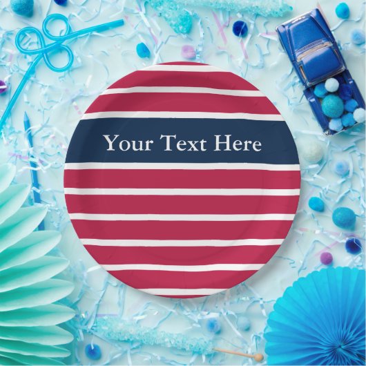 Patriottisch Rood Wit Blauw Streepjespatroon Jouw  Papieren Bordje (Feest)